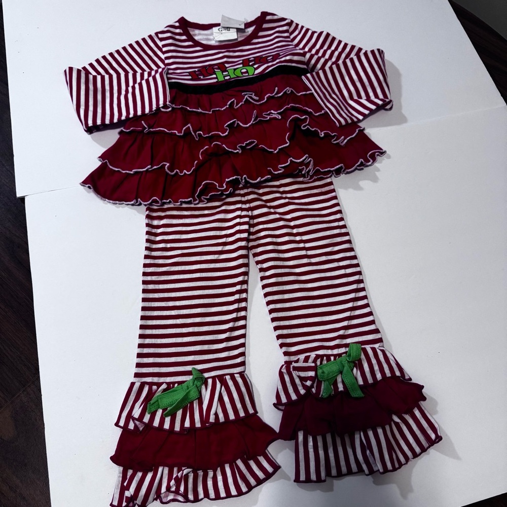 Girls Rule 100% Cotton Ruffle Pants Top 
Holidays Christmas red white green